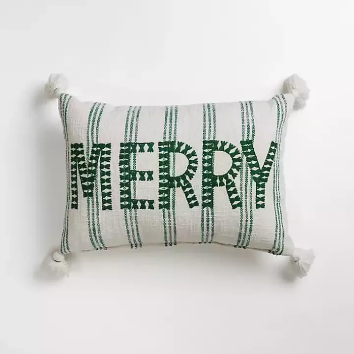 Green Striped Merry Lumbar Pillow