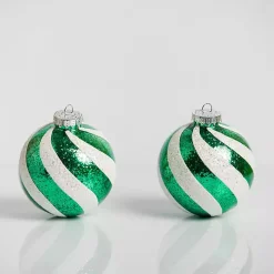 Green Swirl 4 in. Tree Ornaments, Set of 2