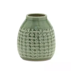 Green Terracotta Dotted Vase, 7 in.