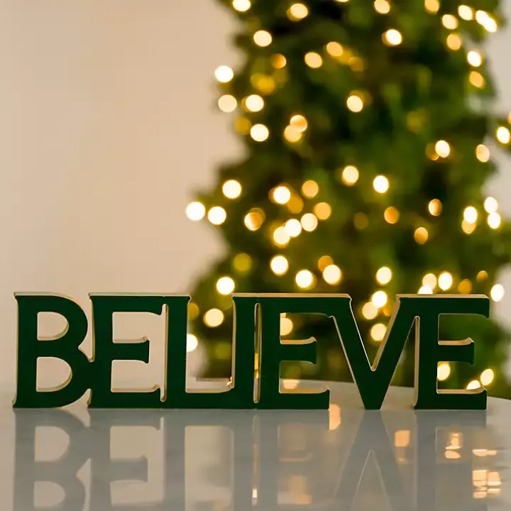 Green Velvet Believe Tabletop Sign