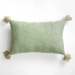 Green Welcome Bunny Lumbar Pillow