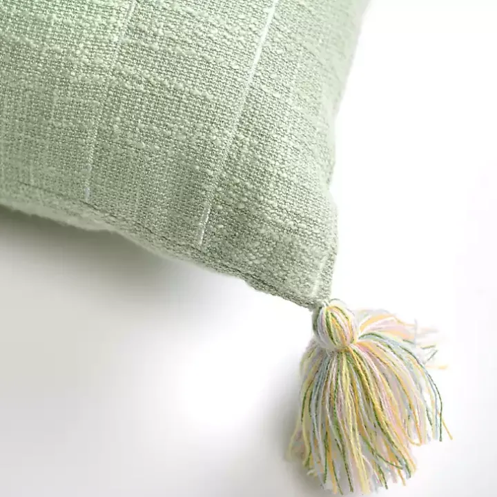 Green Welcome Bunny Lumbar Pillow