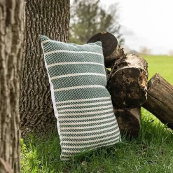 Green Woven Stripe Indoor/Outdoor Pillow