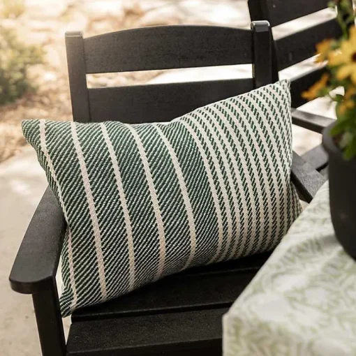 Green Woven Stripe Indoor/Outdoor Pillow