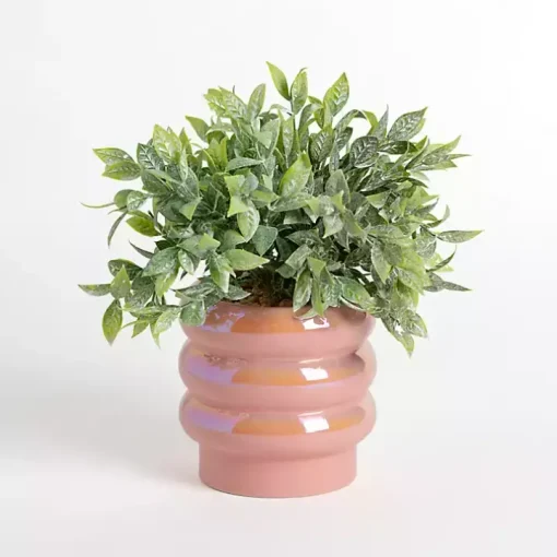 Greenery Arrangement in Iridescent Pink Planter