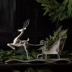 Hammered Metal Reindeer with Sleigh Decoration