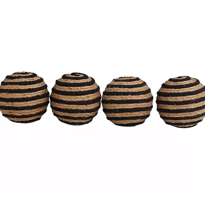 Handmade Black Stripe Jute Rope Orbs, Set of 4