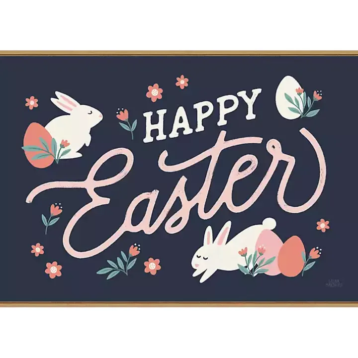 Happy Easter Bunnies Framed Canvas Art Print