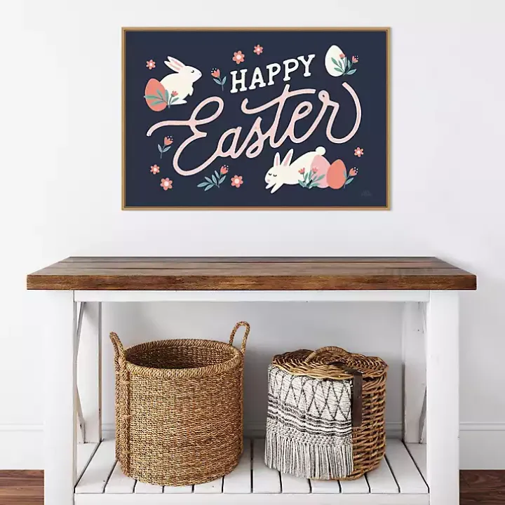 Happy Easter Bunnies Framed Canvas Art Print
