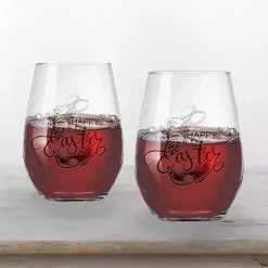 Happy Easter Engraved 2-pc. Wine Glass Set