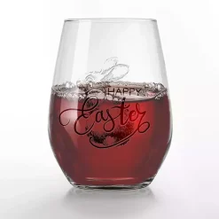 Happy Easter Engraved 2-pc. Wine Glass Set