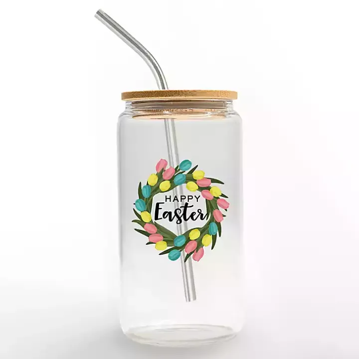 Happy Easter Wreath Glass Tumbler
