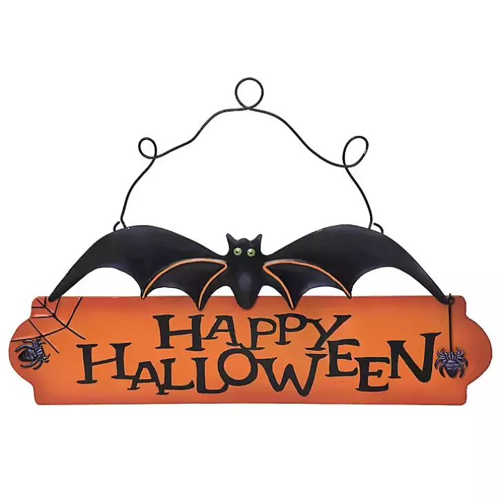 Happy Halloween Bat Hanging Wall Sign