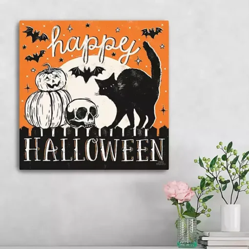 Happy Halloween Full Moon Cat Canvas Art Print