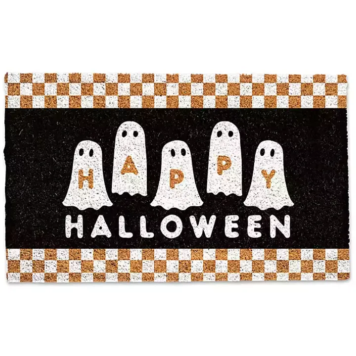 Happy Halloween Ghosts Checkered Halloween Doormat