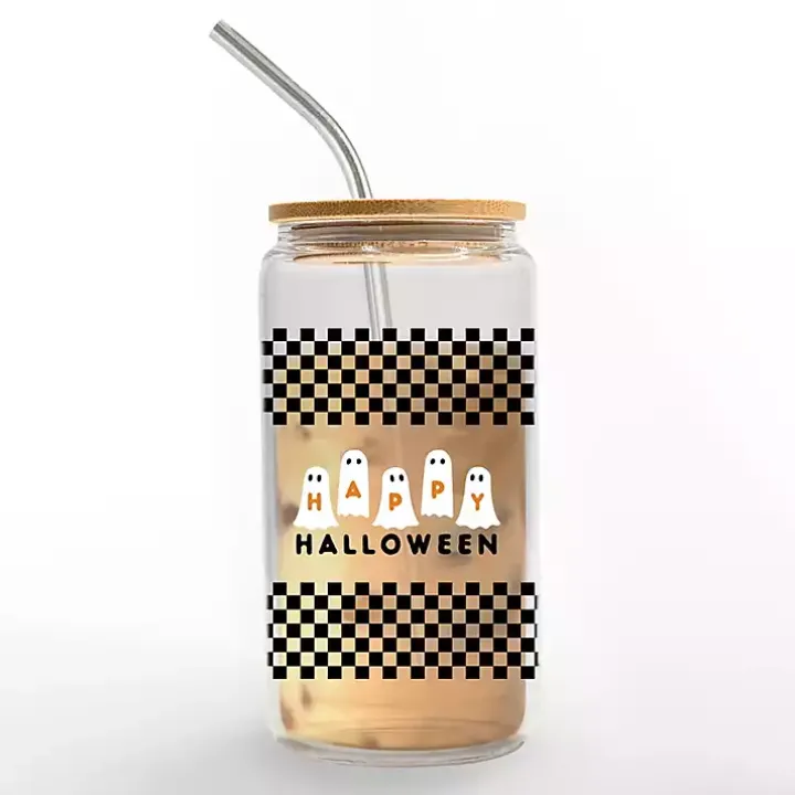 Happy Halloween Ghosts Checkered Halloween Tumbler