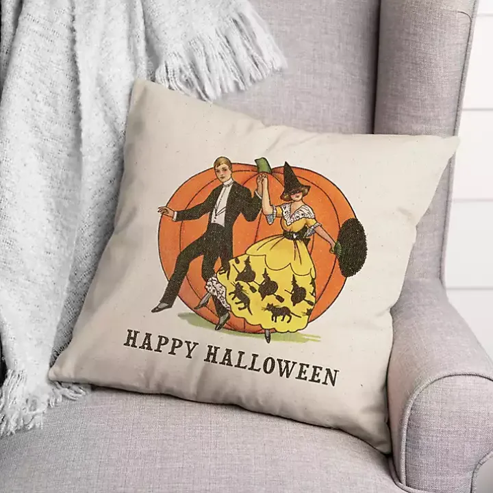 Happy Halloween Linen Throw Pillow