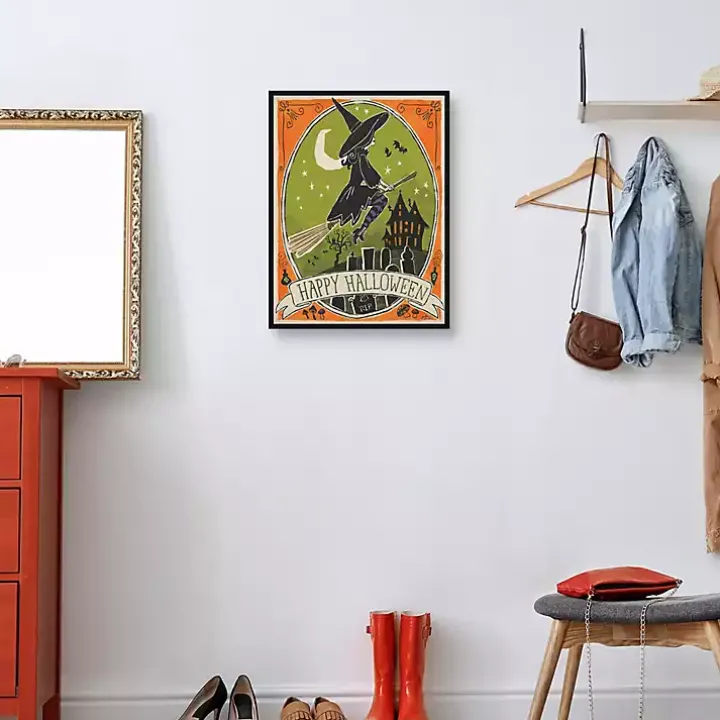 Happy Halloween Witch Canvas Wall Plaque