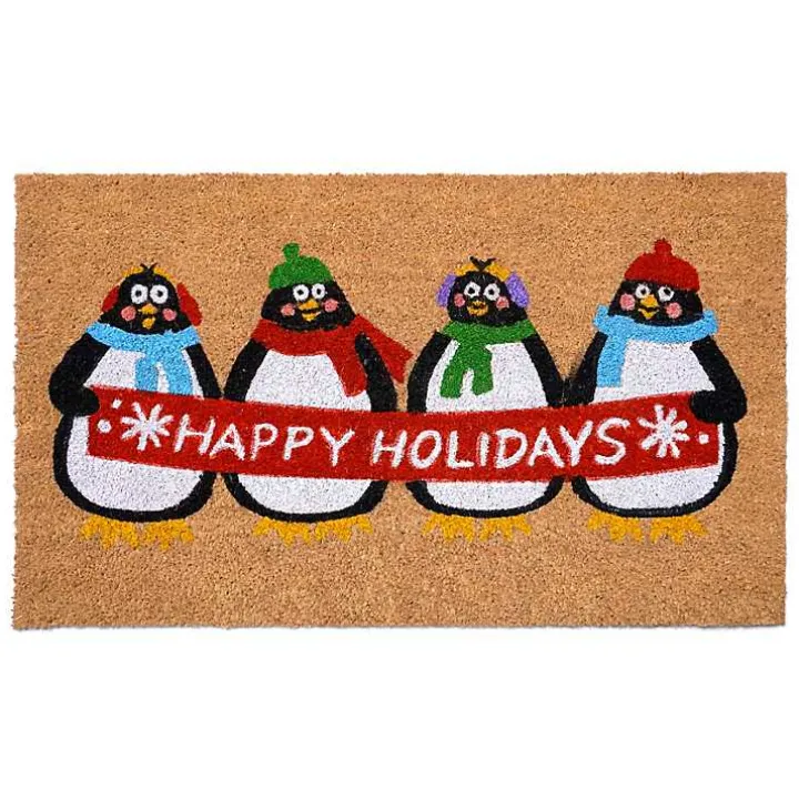 Happy Holidays Penguins Doormat
