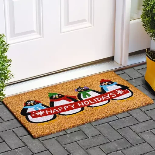 Happy Holidays Penguins Doormat