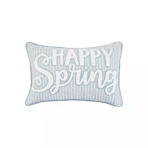 Happy Spring Blue Striped Lumbar Pillow