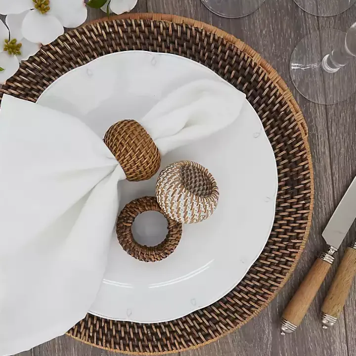 Hazelnut Woven Rattan Napkin Rings, Set of 4