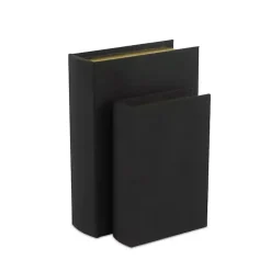 Heathered Black Linen Book Boxes, Set of 2