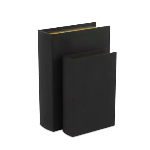 Heathered Black Linen Book Boxes, Set of 2
