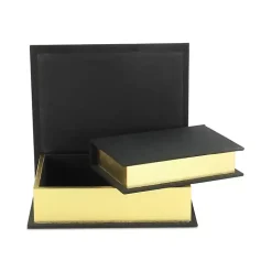 Heathered Black Linen Book Boxes, Set of 2