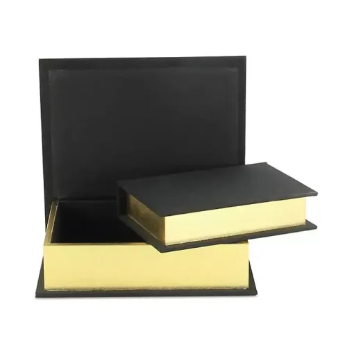 Heathered Black Linen Book Boxes, Set of 2