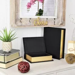 Heathered Black Linen Book Boxes, Set of 2