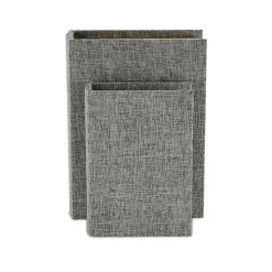 Heathered Gray Linen Book Boxes, Set of 2