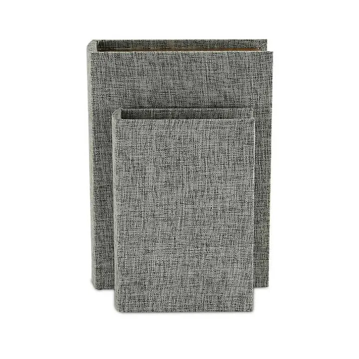 Heathered Gray Linen Book Boxes, Set of 2