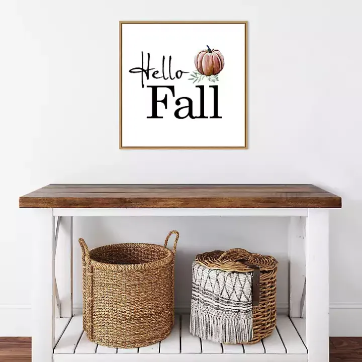 Hello Fall Pumpkin Typography Framed Wall Art