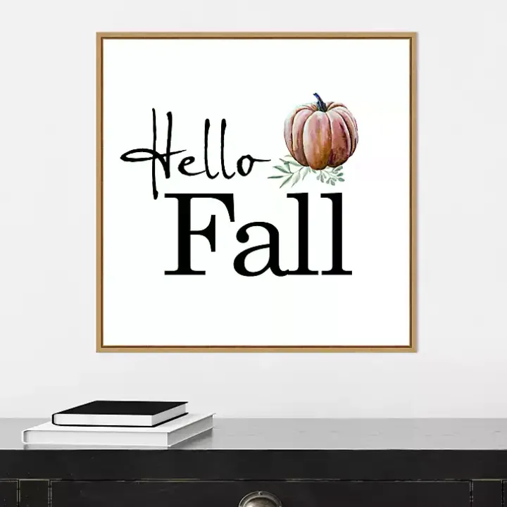 Hello Fall Pumpkin Typography Framed Wall Art