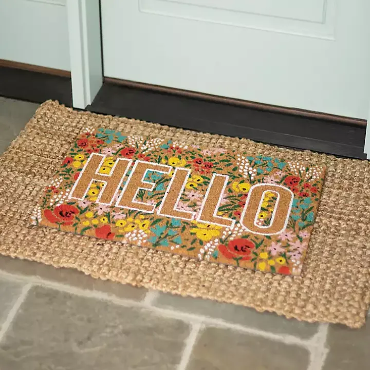 Hello Floral Coir Doormat