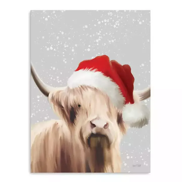 Highland Cow in Santa Hat Canvas Art Print