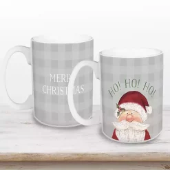 Ho Ho Ho Santa Checkered Christmas Mugs, Set of 2