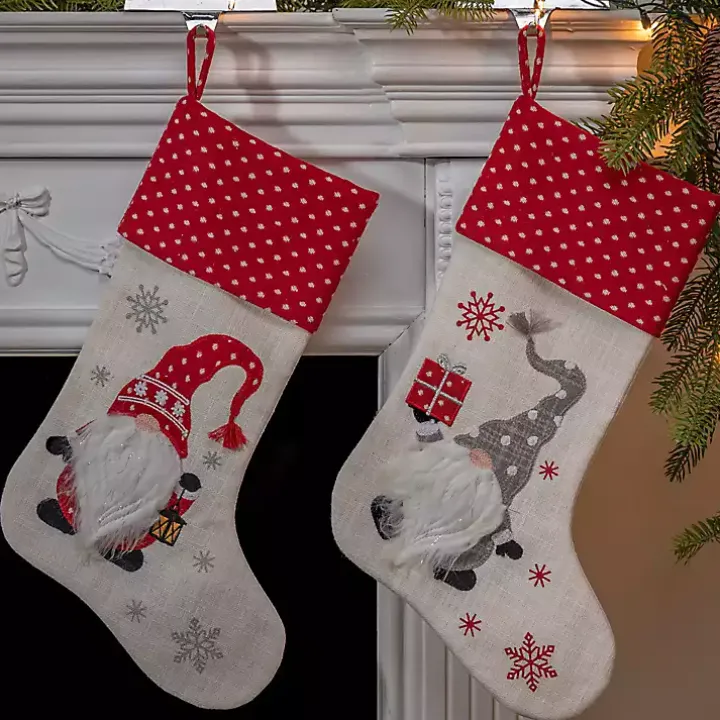 Holiday Gnome Christmas Stockings, Set of 2