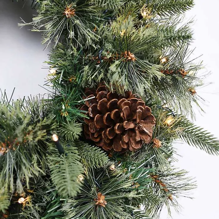 Holiday Pine Needle Cabin Pre-Lit Wreath