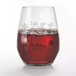 Holiday Spirit Etched Wine Glasses, Set of 2