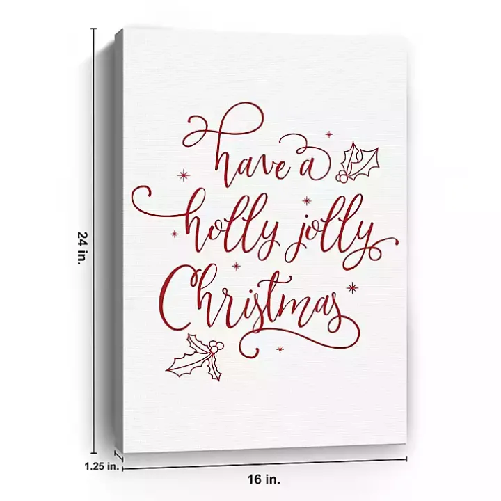 Holly Jolly Christmas Canvas Wall Plaque