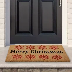 Holly Red Snowflake Christmas Doormat
