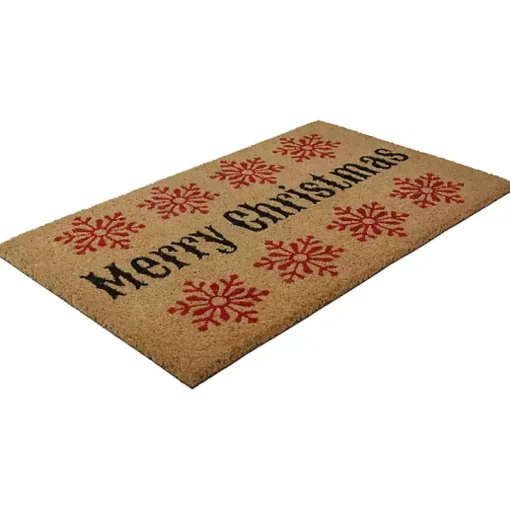 Holly Red Snowflake Christmas Doormat