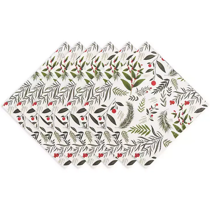 Holly Twigs Cotton Napkins, Set of 6