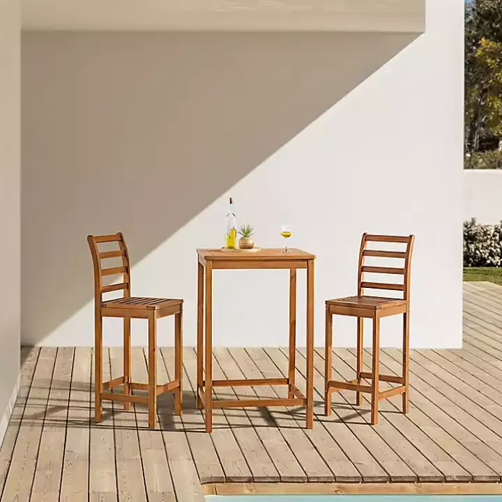 Honey Acacia Wood Bar Height 3-pc. Bistro Set