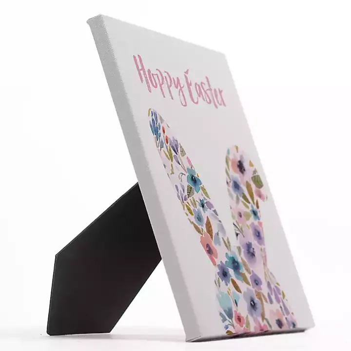 Hoppy Easter Floral Bunny Table Canvas Art Print