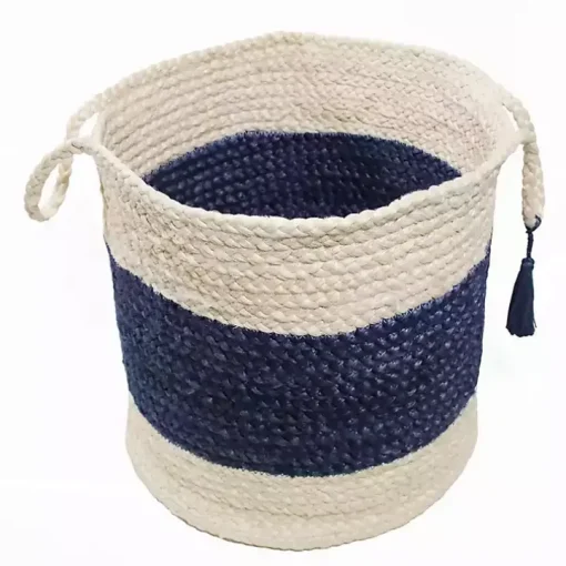 Indigo Bold Striped Jute Basket, 19 in.