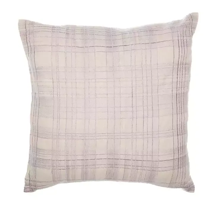 Ivory & Lilac Handwoven Plaid Throw Pillow