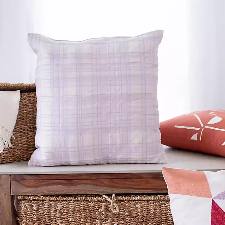 Ivory & Lilac Handwoven Plaid Throw Pillow